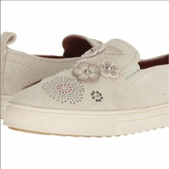 COACH Rose Rivets Studded Floral Taupe Slip On Off White Sneaker Women' 8B - Picture 2 of 7